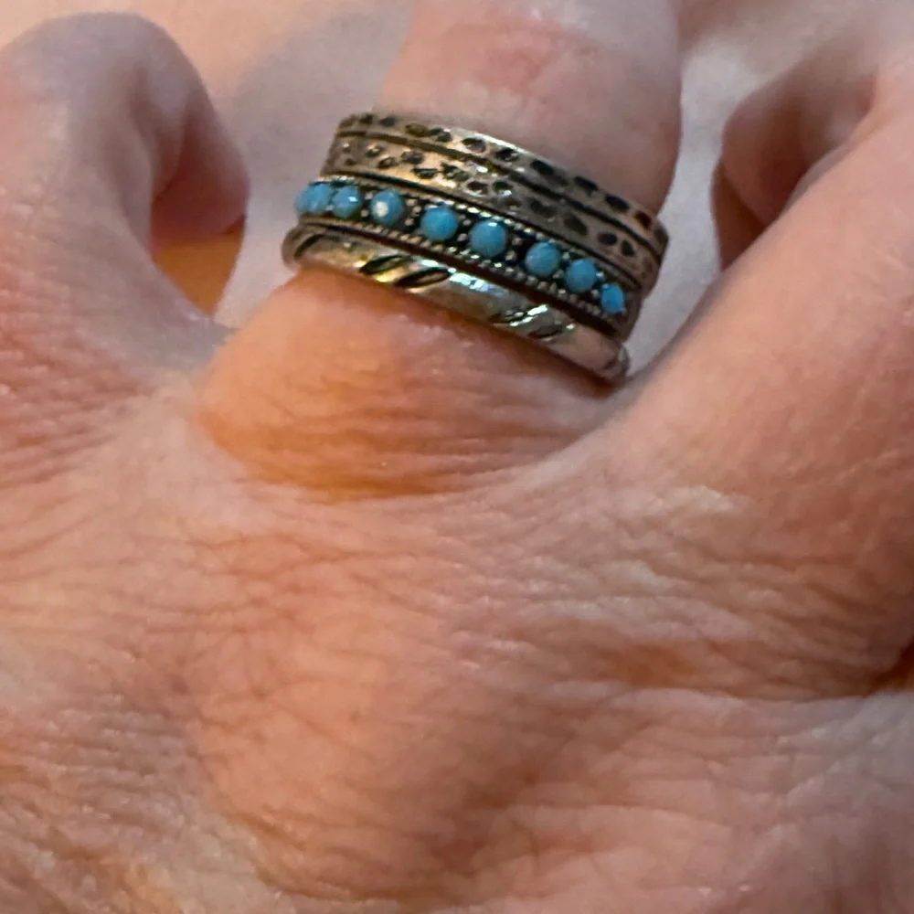 Silver and Turquoise Stacked Set of 3 Rings